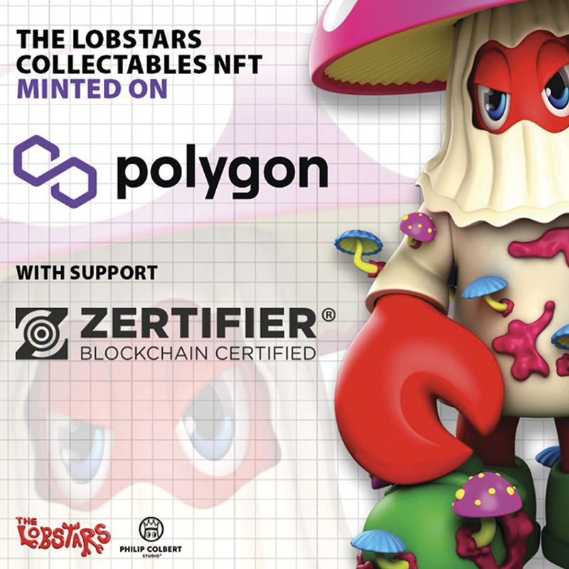 The Lobstars collectables NFT by Philip Colbert, minted on Polygon with Zertifier