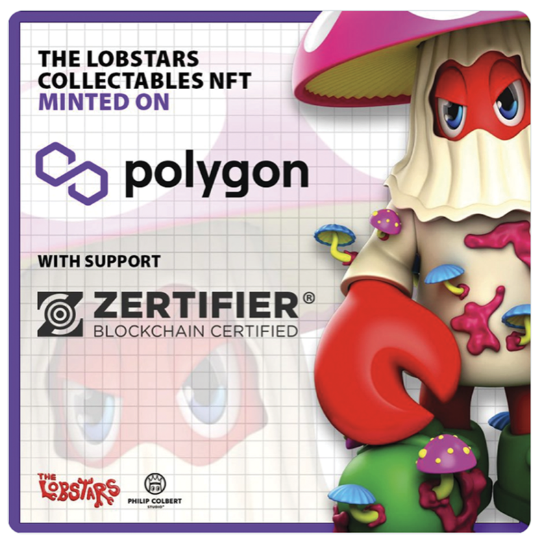 The Lobstars collectables NFT by Philip Colbert, minted on Polygon with Zertifier