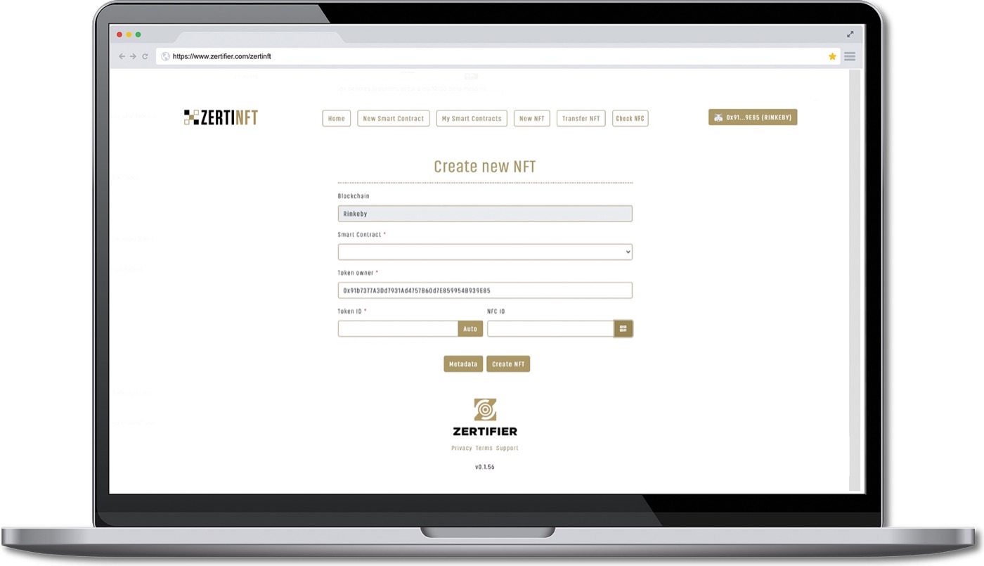ZertiNFT tokenisation interface